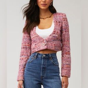 For Love & Lemons Pink Tweed Cropped Blazer Jacket